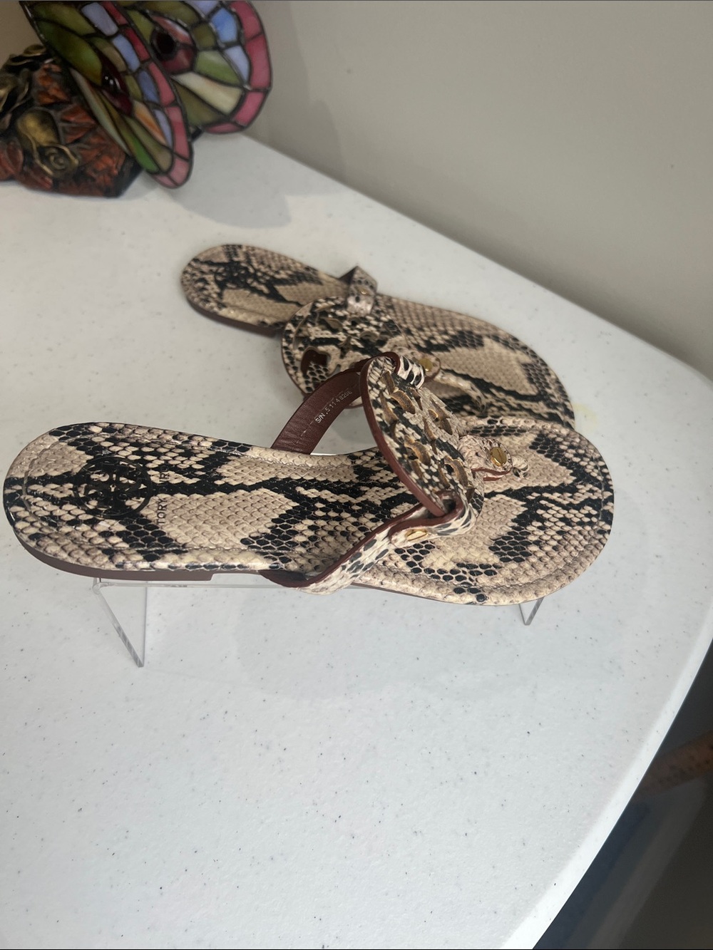 Tory Burch Snake Print Miller Thong Sandals in Beige and Black - Picture 5 of 12